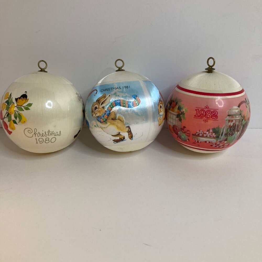 1980 1981 1982 Vintage Hallmark Satin Christmas Ornaments Round 3"